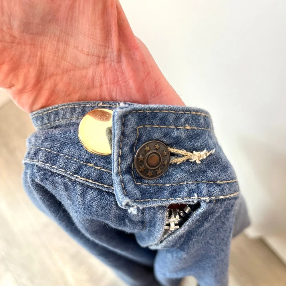 Vintage 70s A-Line Denim Midi Skirt Utility Pockets, Adjustable Waist 26-27” (S) - Picture 8 of 10